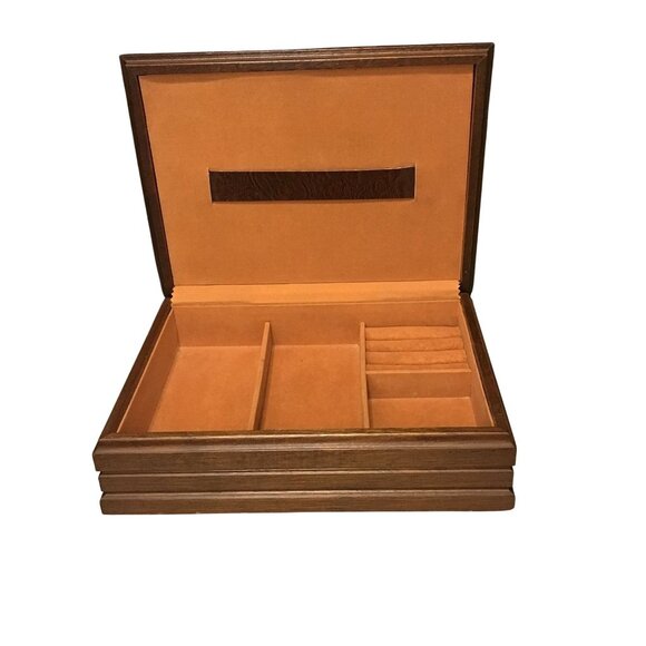 Hand-Carved Wooden Jewelry Box With Ducks Scene & Compartments - Picture 4 of 6